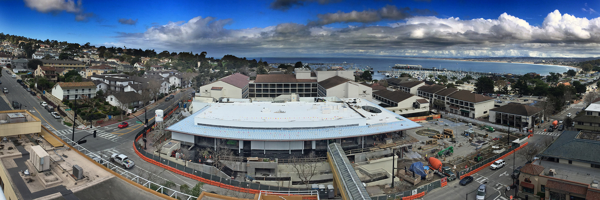 Monterey Bay March 2017 Looking down on the Monterey Conference Center and the Double Tree Hotel by Pat Hathaway ©2017 Accession # 2017-002-0003